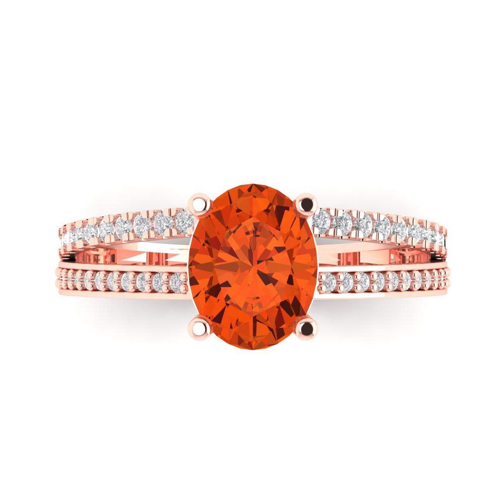 2.32 cttw Zirconia Simulated Red Diamond Solitaire with Zirconia Simulated Diamond Accents Engagement Ring - Solid Rose Gold (VVS1, Oval Cut,9X7mm)