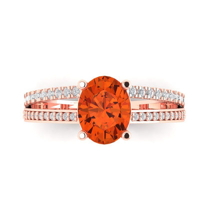 2.32 cttw Zirconia Simulated Red Diamond Solitaire with Zirconia Simulated Diamond Accents Engagement Ring - Solid Rose Gold (VVS1, Oval Cut,9X7mm)