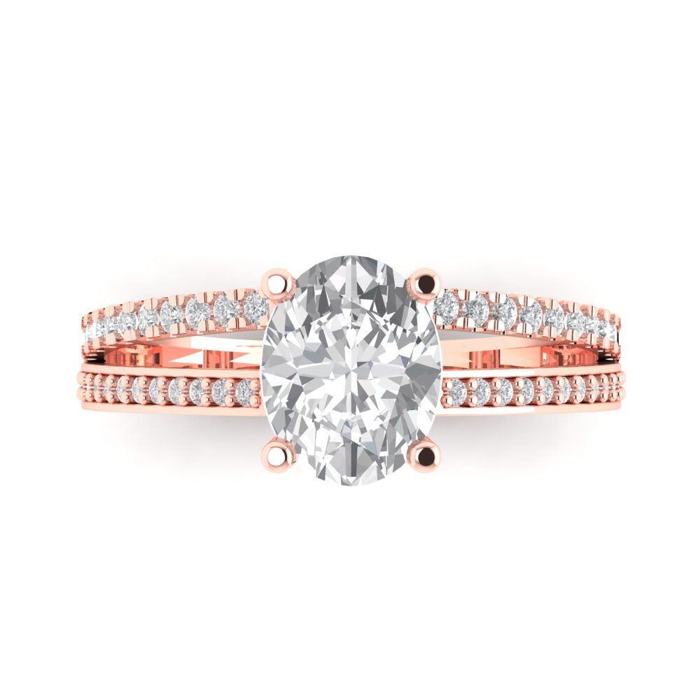 2.32 cttw White Sapphire Solitaire with Zirconia Simulated Diamond Accents Engagement Ring - Solid Rose Gold (VVS1, Oval Cut,9X7mm)