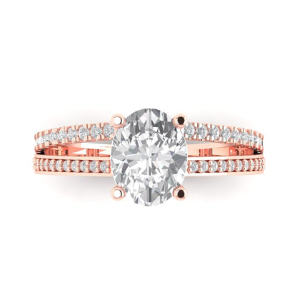 2.32 cttw White Sapphire Solitaire with Zirconia Simulated Diamond Accents Engagement Ring - Solid Rose Gold (VVS1, Oval Cut,9X7mm)