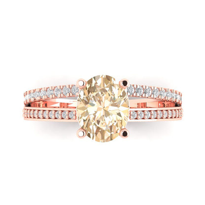 2.32 cttw Natural Morganite Solitaire with Zirconia Simulated Diamond Accents Engagement Ring - Solid Gold (Oval Cut,9X7mm)