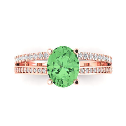 2.32 cttw Zirconia Simulated Green Diamond Solitaire with Zirconia Simulated Diamond Accents Engagement Ring - Solid Rose Gold (VVS1, Oval Cut,9X7mm)
