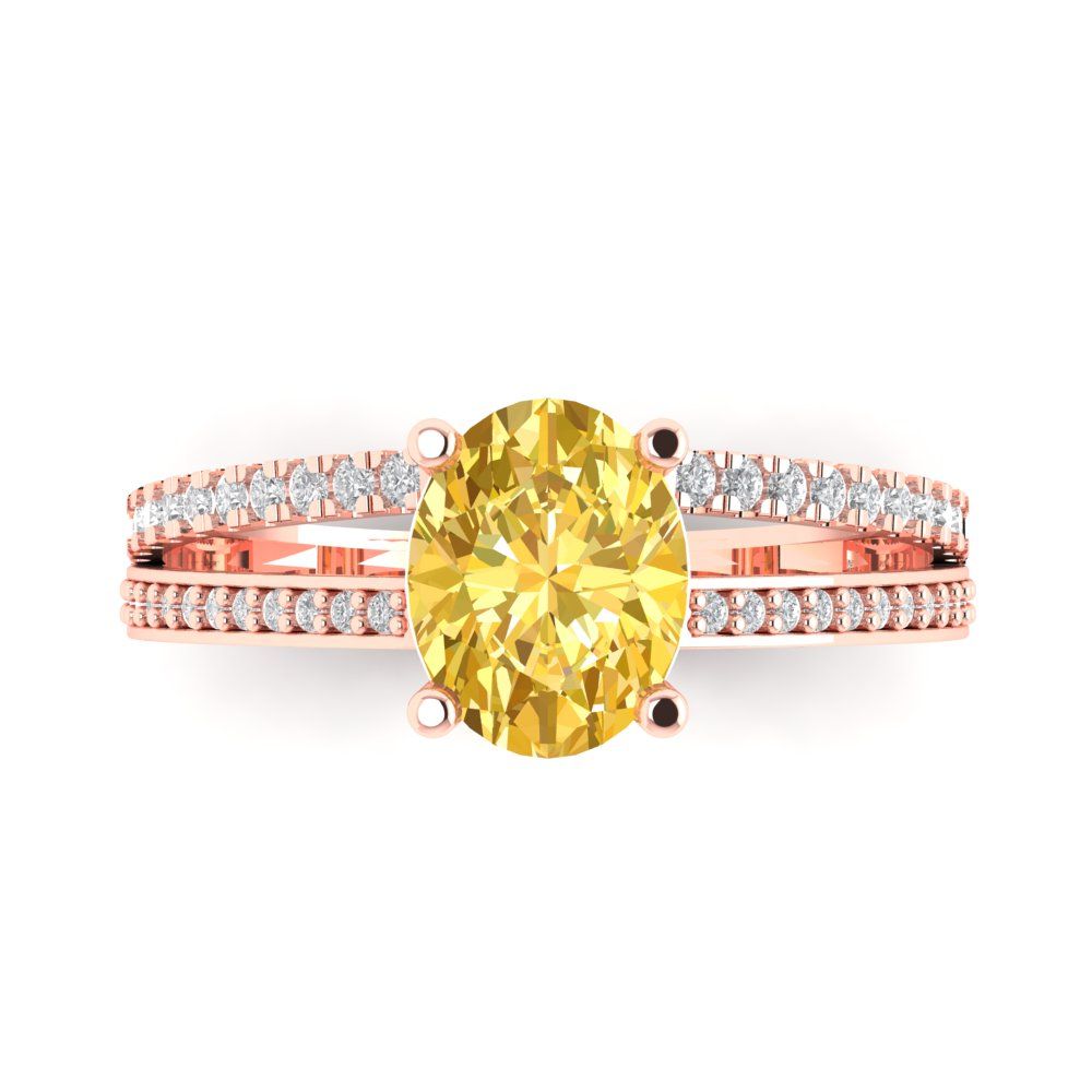 2.32 cttw Natural Citrine Solitaire with Zirconia Simulated Diamond Accents Engagement Ring - Solid Gold (Oval Cut,9X7mm)