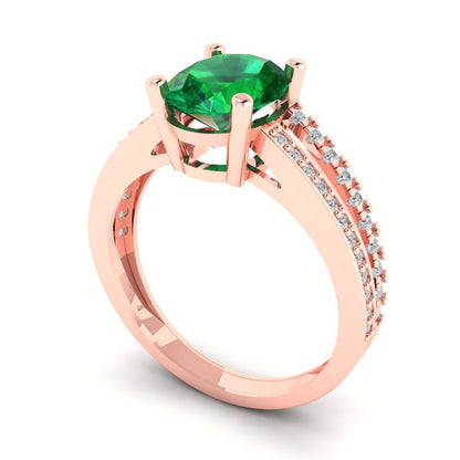 2.32 cttw Simulated Emerald Solitaire with Zirconia Simulated Diamond Accents Engagement Ring - Solid Rose Gold (VVS1, Oval Cut,9X7mm)