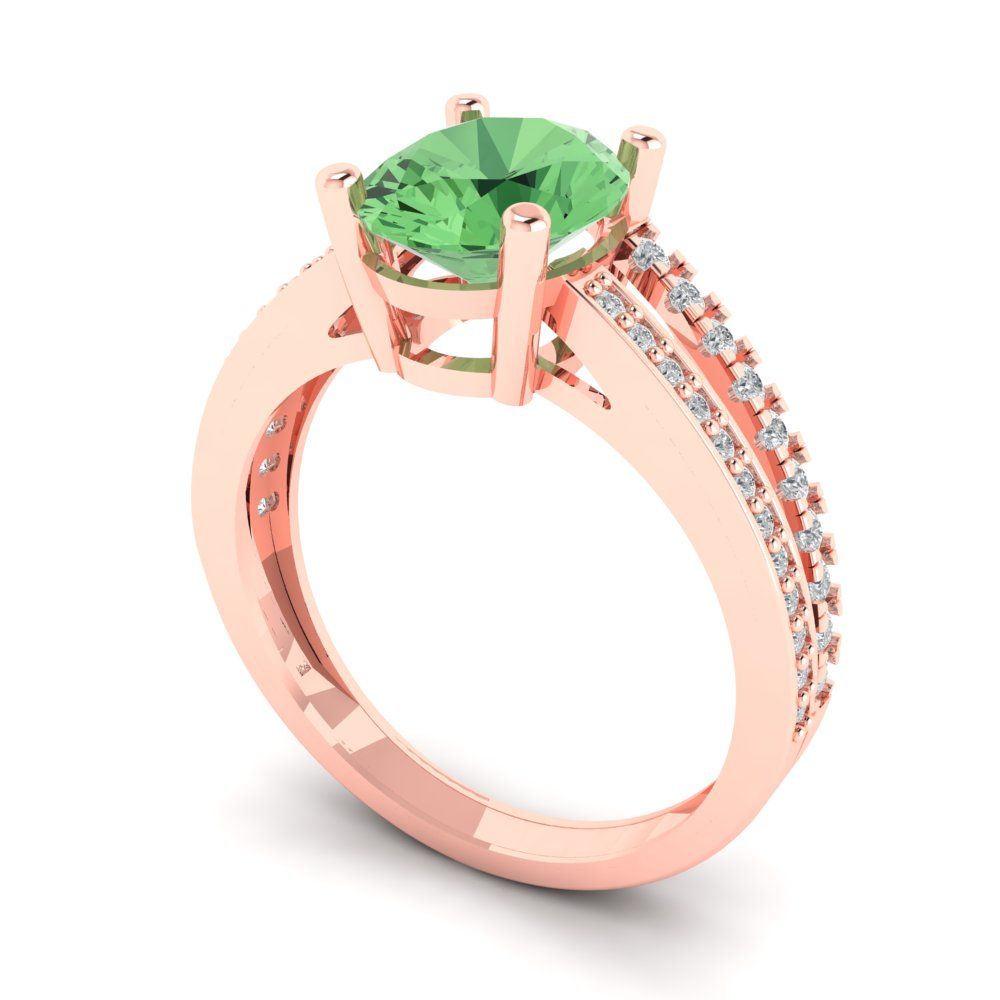 2.32 cttw Zirconia Simulated Green Diamond Solitaire with Zirconia Simulated Diamond Accents Engagement Ring - Solid Rose Gold (VVS1, Oval Cut,9X7mm)