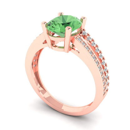 2.32 cttw Zirconia Simulated Green Diamond Solitaire with Zirconia Simulated Diamond Accents Engagement Ring - Solid Rose Gold (VVS1, Oval Cut,9X7mm)