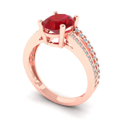 2.32 cttw Simulated Ruby Solitaire with Zirconia Simulated Diamond Accents Engagement Ring - Solid Rose Gold (VVS1, Oval Cut,9X7mm)