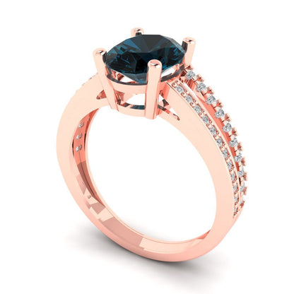 2.32 cttw Natural London Blue Topaz Solitaire with Zirconia Simulated Diamond Accents Engagement Ring - Solid Gold (Oval Cut,9X7mm)