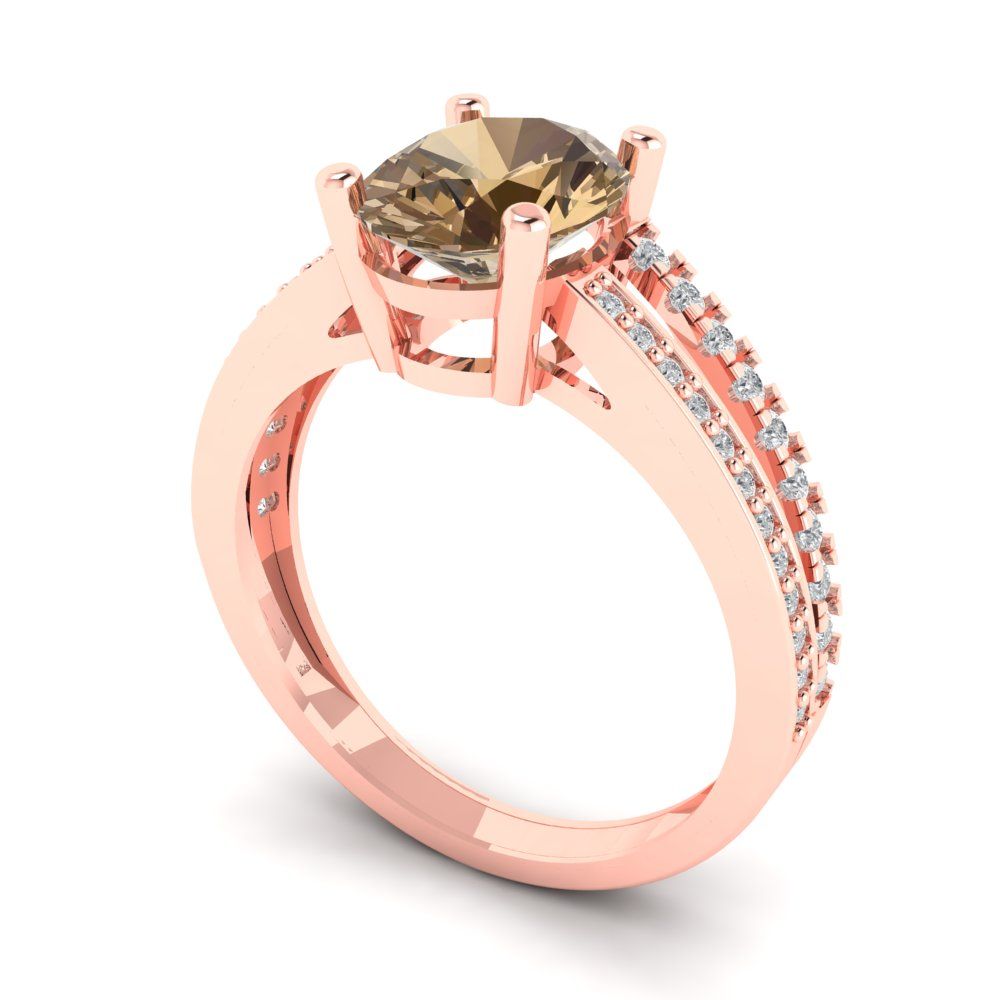 2.32 cttw Zirconia Simulated Champagne Diamond Solitaire with Zirconia Simulated Diamond Accents Engagement Ring - Solid Rose Gold (VVS1, Oval Cut,9X7mm)