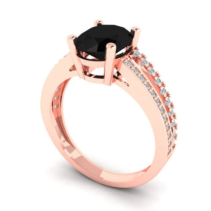 2.32 cttw Natural Onyx Solitaire with Zirconia Simulated Diamond Accents Engagement Ring - Solid Rose Gold (VVS1, Oval Cut,9X7mm)