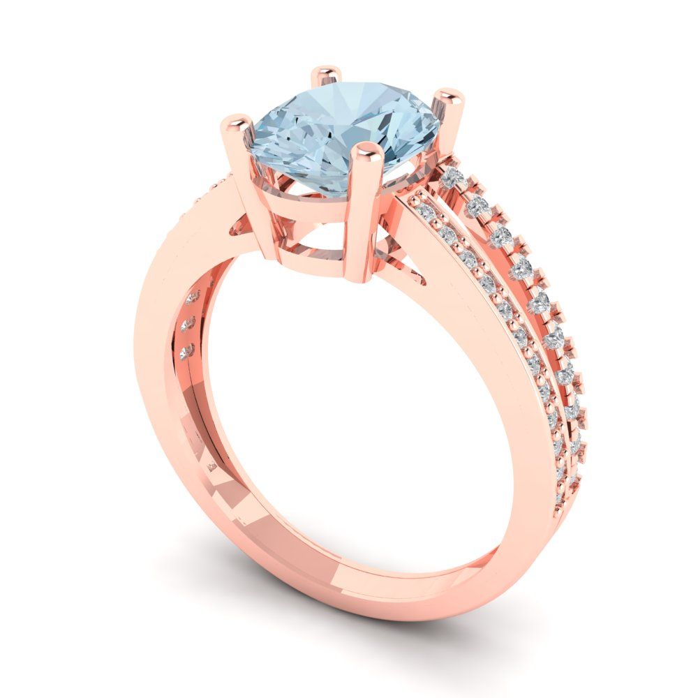 2.32 cttw Natural Sky Blue Topaz Solitaire with Zirconia Simulated Diamond Accents Engagement Ring - Solid Gold (Oval Cut,9X7mm)