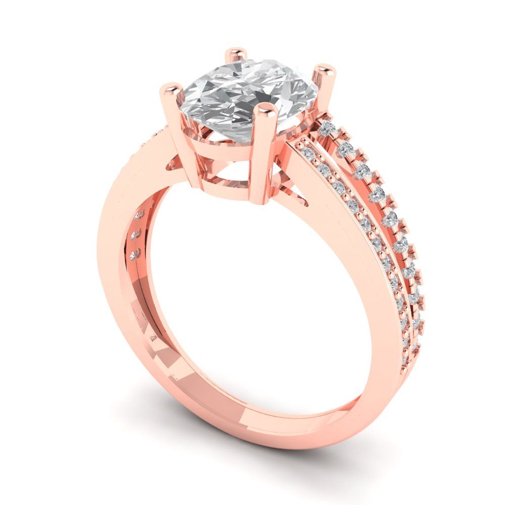 2.32 cttw White Sapphire Solitaire with Zirconia Simulated Diamond Accents Engagement Ring - Solid Rose Gold (VVS1, Oval Cut,9X7mm)
