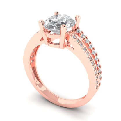 2.32 cttw White Sapphire Solitaire with Zirconia Simulated Diamond Accents Engagement Ring - Solid Rose Gold (VVS1, Oval Cut,9X7mm)