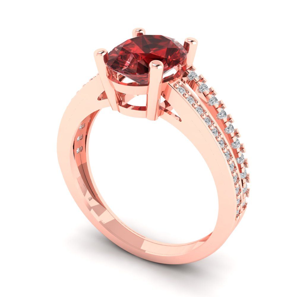 2.32 cttw Natural Garnet Solitaire with Zirconia Simulated Diamond Accents Engagement Ring - Solid Gold (Oval Cut,9X7mm)