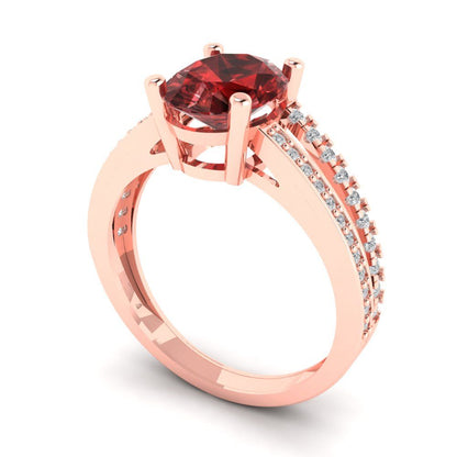 2.32 cttw Natural Garnet Solitaire with Zirconia Simulated Diamond Accents Engagement Ring - Solid Gold (Oval Cut,9X7mm)