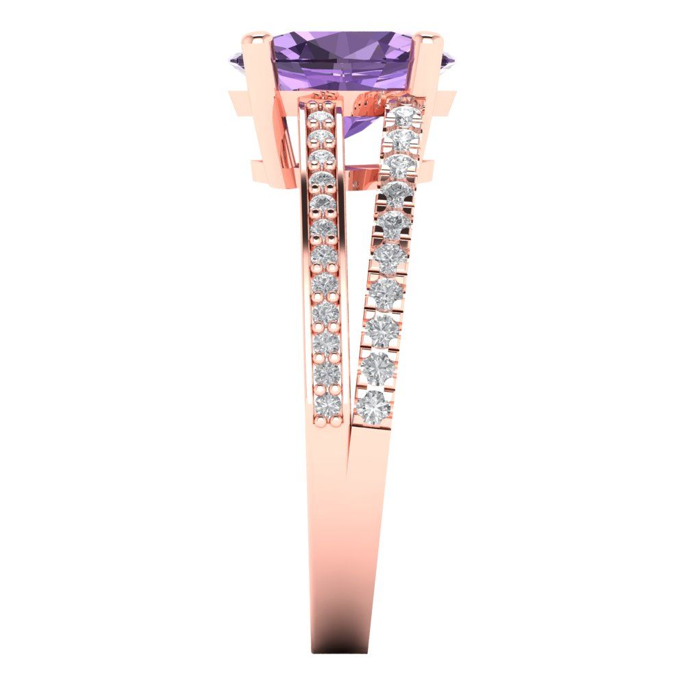 2.32 cttw Simulated Alexandrite Solitaire with Zirconia Simulated Diamond Accents Engagement Ring - Solid Gold (Oval Cut,9X7mm)