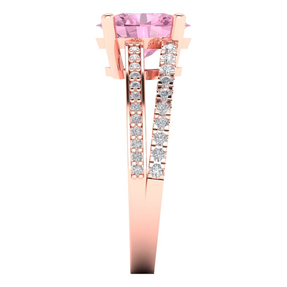 2.32 cttw Zirconia Simulated Pink Diamond Solitaire with Zirconia Simulated Diamond Accents Engagement Ring - Solid Gold (VVS1, Oval Cut,9X7mm)