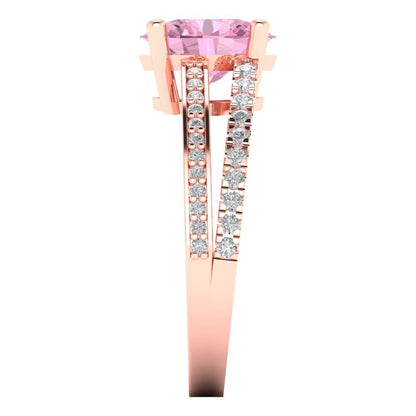 2.32 cttw Zirconia Simulated Pink Diamond Solitaire with Zirconia Simulated Diamond Accents Engagement Ring - Solid Gold (VVS1, Oval Cut,9X7mm)