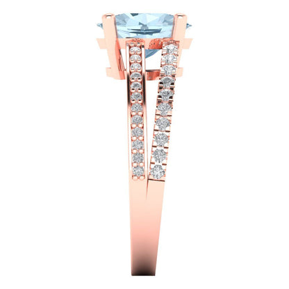 2.32 cttw Zirconia Simulated Blue Diamond Solitaire with Zirconia Simulated Diamond Accents Engagement Ring - Solid Gold (VVS1, Oval Cut,9X7mm)