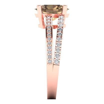 2.32 cttw Zirconia Simulated Champagne Diamond Solitaire with Zirconia Simulated Diamond Accents Engagement Ring - Solid Rose Gold (VVS1, Oval Cut,9X7mm)