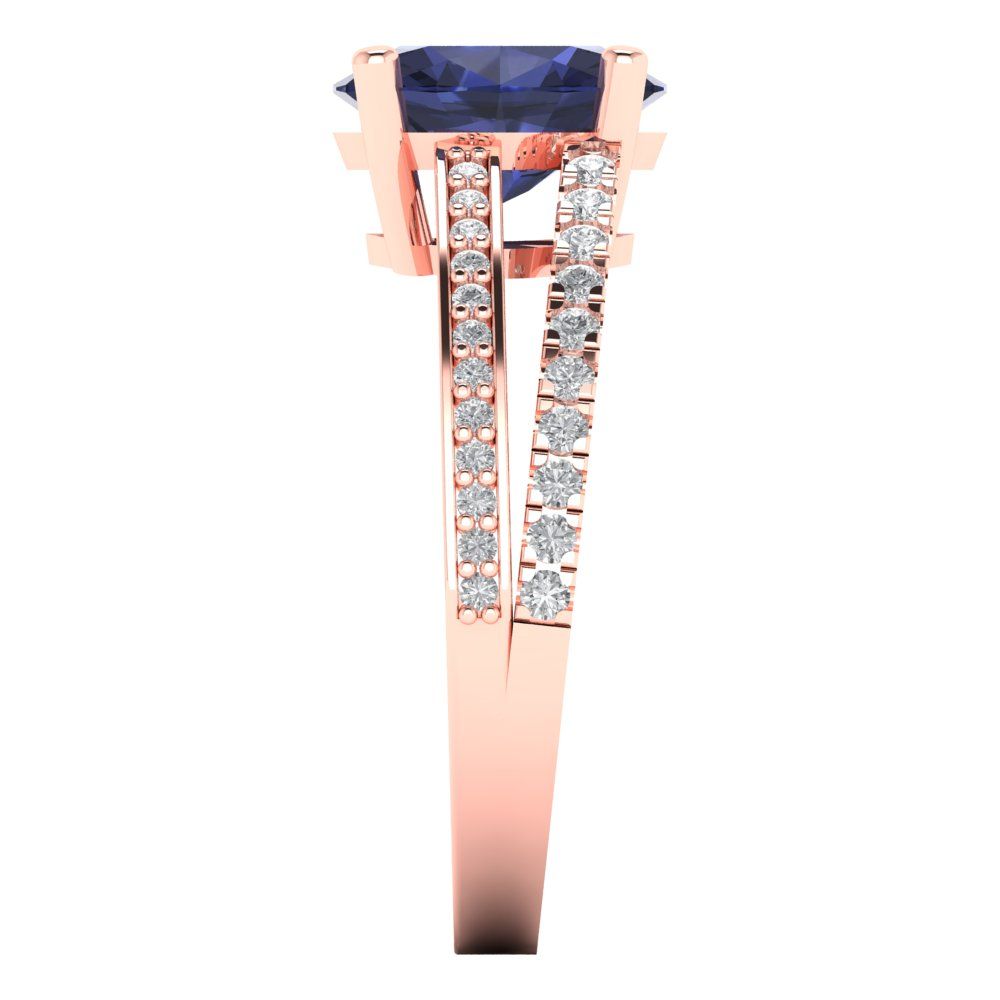 2.32 cttw Simulated Blue Sapphire Solitaire with Zirconia Simulated Diamond Accents Engagement Ring - Solid Gold (Oval Cut,9X7mm)