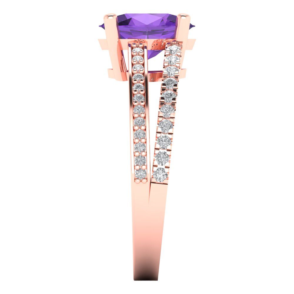 2.32 cttw Natural Amethyst Solitaire with Zirconia Simulated Diamond Accents Engagement Ring - Solid Rose Gold (VVS1, Oval Cut,9X7mm)