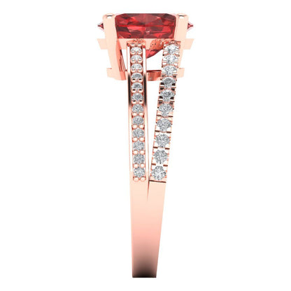 2.32 cttw Natural Garnet Solitaire with Zirconia Simulated Diamond Accents Engagement Ring - Solid Gold (Oval Cut,9X7mm)