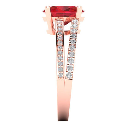 2.32 cttw Simulated Ruby Solitaire with Zirconia Simulated Diamond Accents Engagement Ring - Solid Rose Gold (VVS1, Oval Cut,9X7mm)