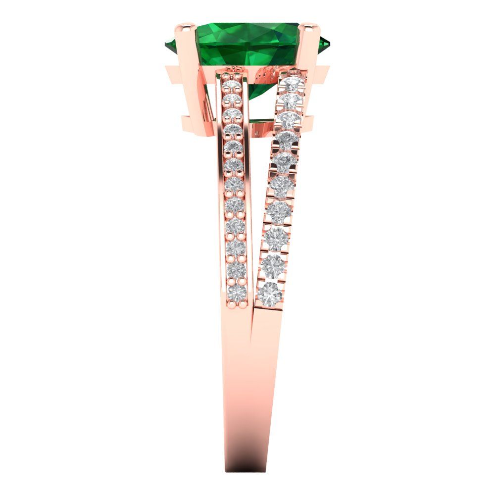 2.32 cttw Simulated Emerald Solitaire with Zirconia Simulated Diamond Accents Engagement Ring - Solid Rose Gold (VVS1, Oval Cut,9X7mm)