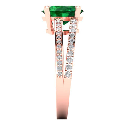 2.32 cttw Simulated Emerald Solitaire with Zirconia Simulated Diamond Accents Engagement Ring - Solid Rose Gold (VVS1, Oval Cut,9X7mm)