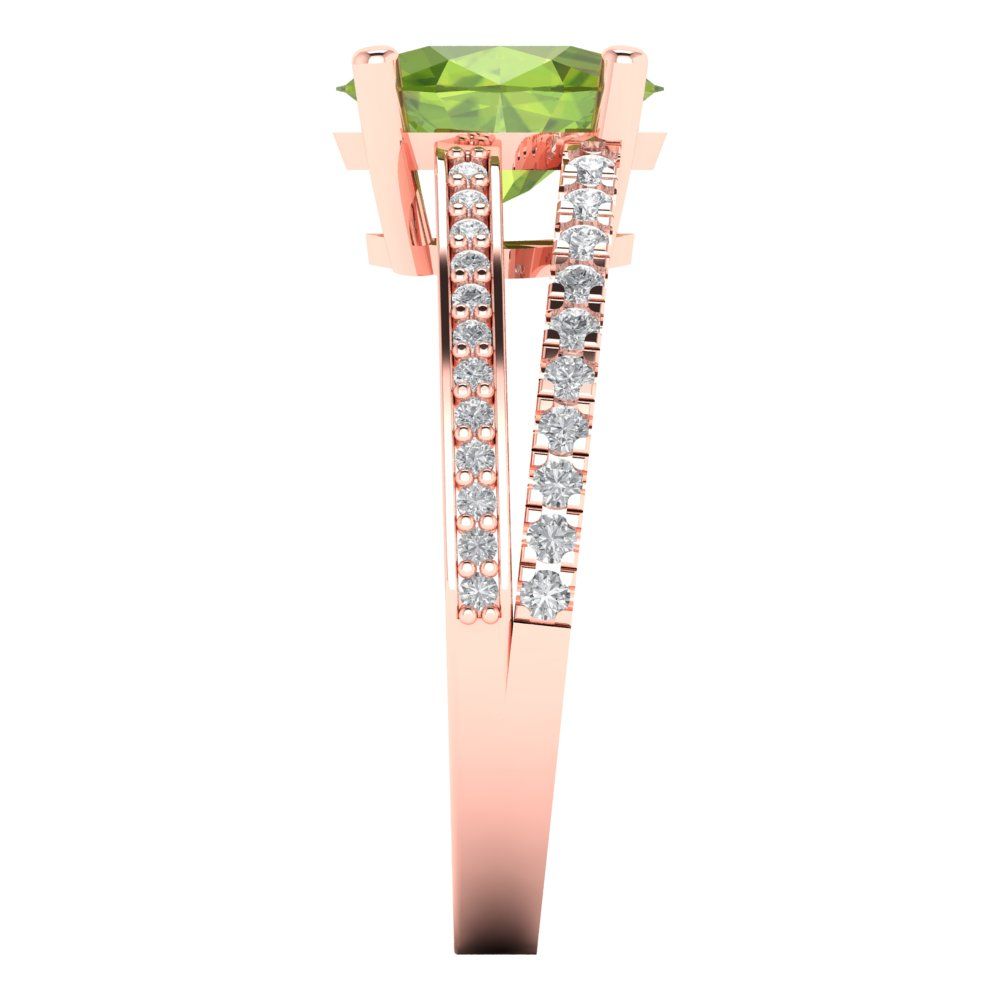 2.32 cttw Natural Peridot Solitaire with Zirconia Simulated Diamond Accents Engagement Ring - Solid Gold (Oval Cut,9X7mm)