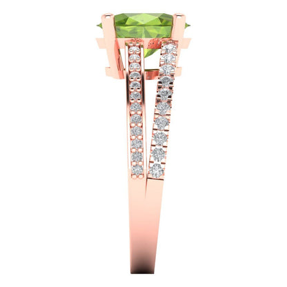 2.32 cttw Natural Peridot Solitaire with Zirconia Simulated Diamond Accents Engagement Ring - Solid Gold (Oval Cut,9X7mm)