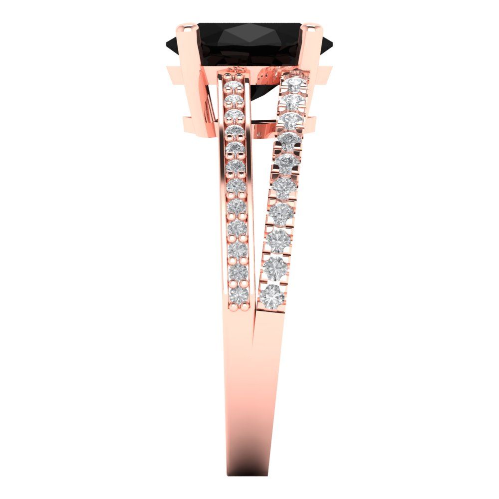 2.32 cttw Natural Onyx Solitaire with Zirconia Simulated Diamond Accents Engagement Ring - Solid Rose Gold (VVS1, Oval Cut,9X7mm)