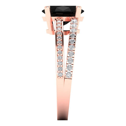 2.32 cttw Natural Onyx Solitaire with Zirconia Simulated Diamond Accents Engagement Ring - Solid Rose Gold (VVS1, Oval Cut,9X7mm)