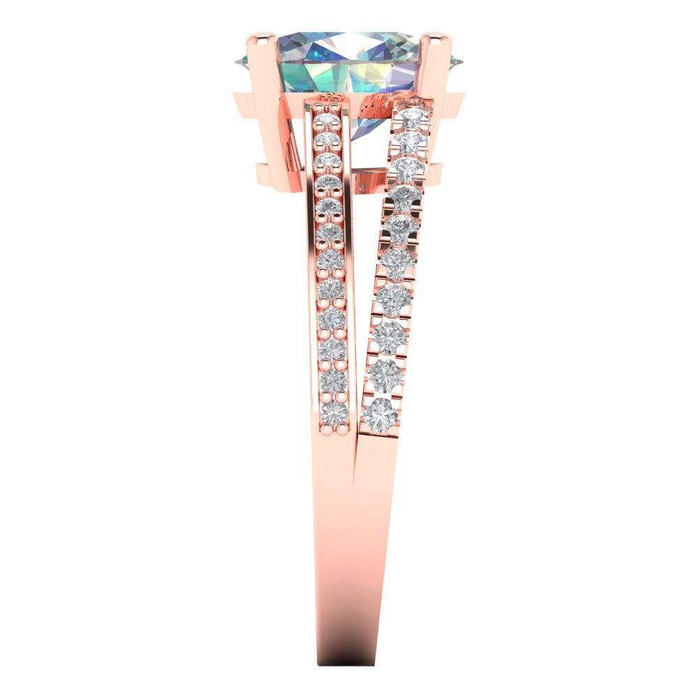 2.32 cttw Blue Moissanite Solitaire with Zirconia Simulated Diamond Accents Engagement Ring - Solid Gold (Oval Cut,9X7mm)