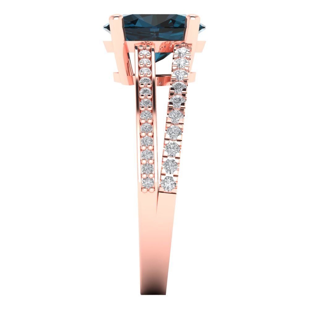 2.32 cttw Natural London Blue Topaz Solitaire with Zirconia Simulated Diamond Accents Engagement Ring - Solid Gold (Oval Cut,9X7mm)