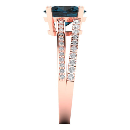 2.32 cttw Natural London Blue Topaz Solitaire with Zirconia Simulated Diamond Accents Engagement Ring - Solid Gold (Oval Cut,9X7mm)