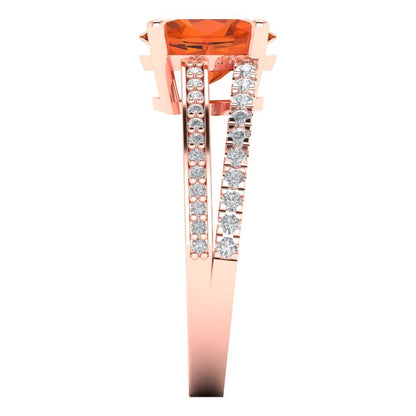2.32 cttw Zirconia Simulated Red Diamond Solitaire with Zirconia Simulated Diamond Accents Engagement Ring - Solid Rose Gold (VVS1, Oval Cut,9X7mm)