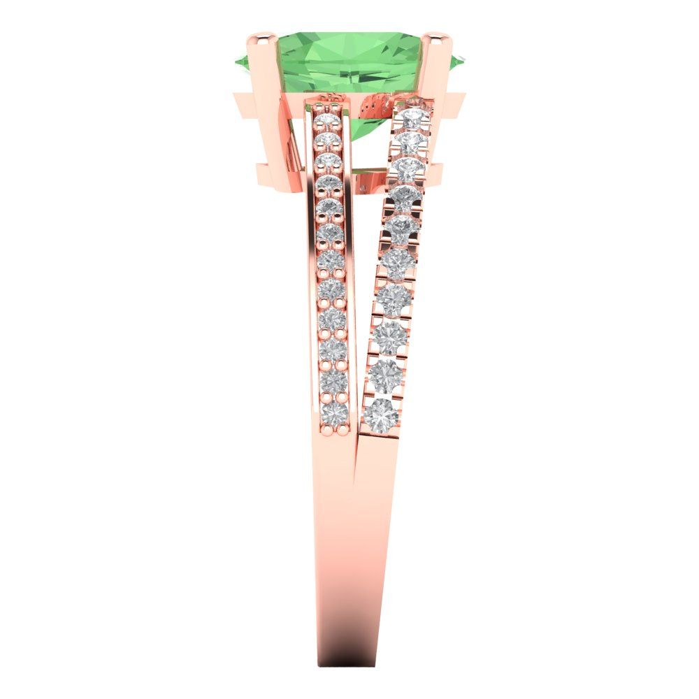 2.32 cttw Zirconia Simulated Green Diamond Solitaire with Zirconia Simulated Diamond Accents Engagement Ring - Solid Rose Gold (VVS1, Oval Cut,9X7mm)