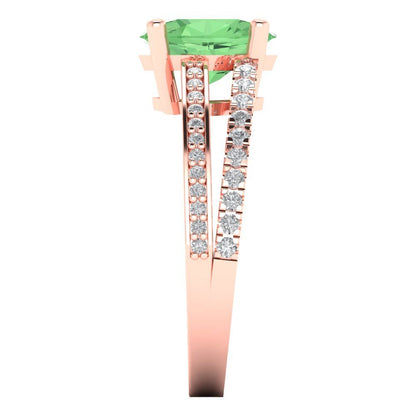 2.32 cttw Zirconia Simulated Green Diamond Solitaire with Zirconia Simulated Diamond Accents Engagement Ring - Solid Rose Gold (VVS1, Oval Cut,9X7mm)