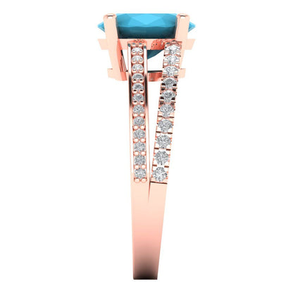 2.32 cttw Simulated Turquoise Solitaire with Zirconia Simulated Diamond Accents Engagement Ring - Solid Gold (Oval Cut,9X7mm)