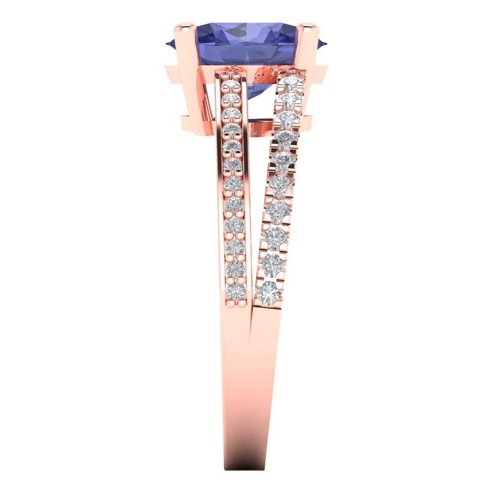 2.32 cttw Simulated Tanzanite Solitaire with Zirconia Simulated Diamond Accents Engagement Ring - Solid Gold (Oval Cut,9X7mm)