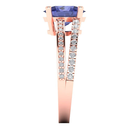 2.32 cttw Simulated Tanzanite Solitaire with Zirconia Simulated Diamond Accents Engagement Ring - Solid Gold (Oval Cut,9X7mm)