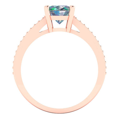 2.32 cttw Blue Moissanite Solitaire with Zirconia Simulated Diamond Accents Engagement Ring - Solid Gold (Oval Cut,9X7mm)