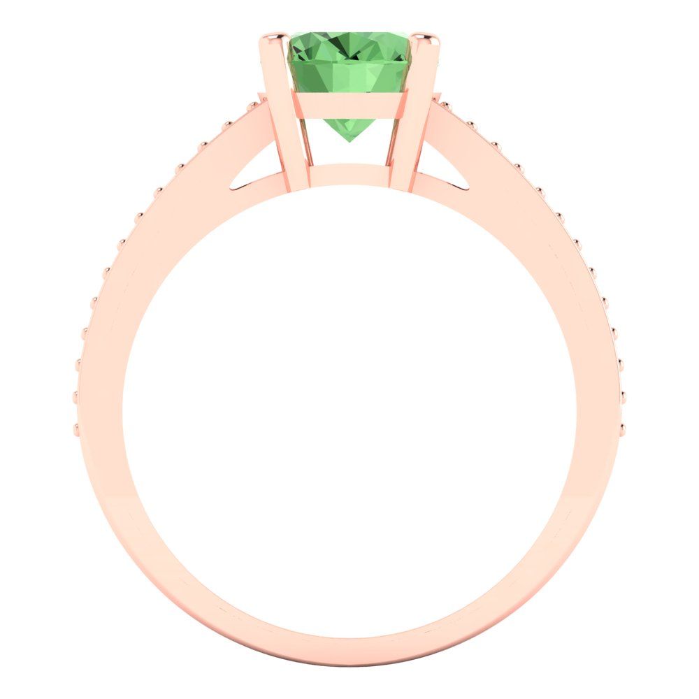 2.32 cttw Zirconia Simulated Green Diamond Solitaire with Zirconia Simulated Diamond Accents Engagement Ring - Solid Rose Gold (VVS1, Oval Cut,9X7mm)