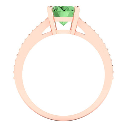 2.32 cttw Zirconia Simulated Green Diamond Solitaire with Zirconia Simulated Diamond Accents Engagement Ring - Solid Rose Gold (VVS1, Oval Cut,9X7mm)