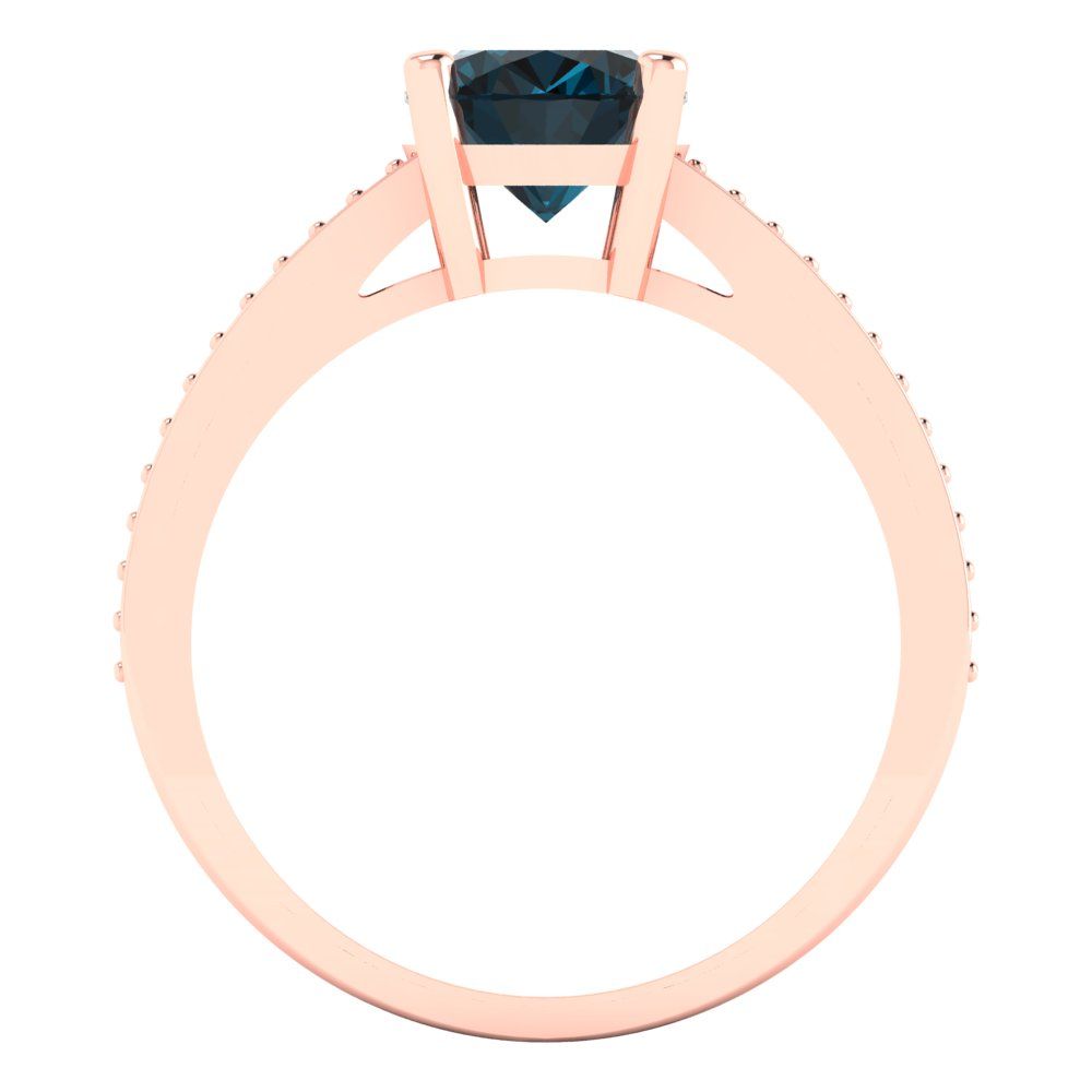 2.32 cttw Natural London Blue Topaz Solitaire with Zirconia Simulated Diamond Accents Engagement Ring - Solid Gold (Oval Cut,9X7mm)