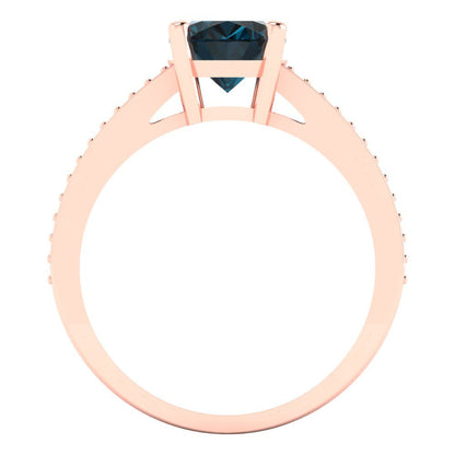 2.32 cttw Natural London Blue Topaz Solitaire with Zirconia Simulated Diamond Accents Engagement Ring - Solid Gold (Oval Cut,9X7mm)