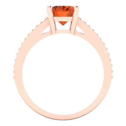 2.32 cttw Zirconia Simulated Red Diamond Solitaire with Zirconia Simulated Diamond Accents Engagement Ring - Solid Rose Gold (VVS1, Oval Cut,9X7mm)