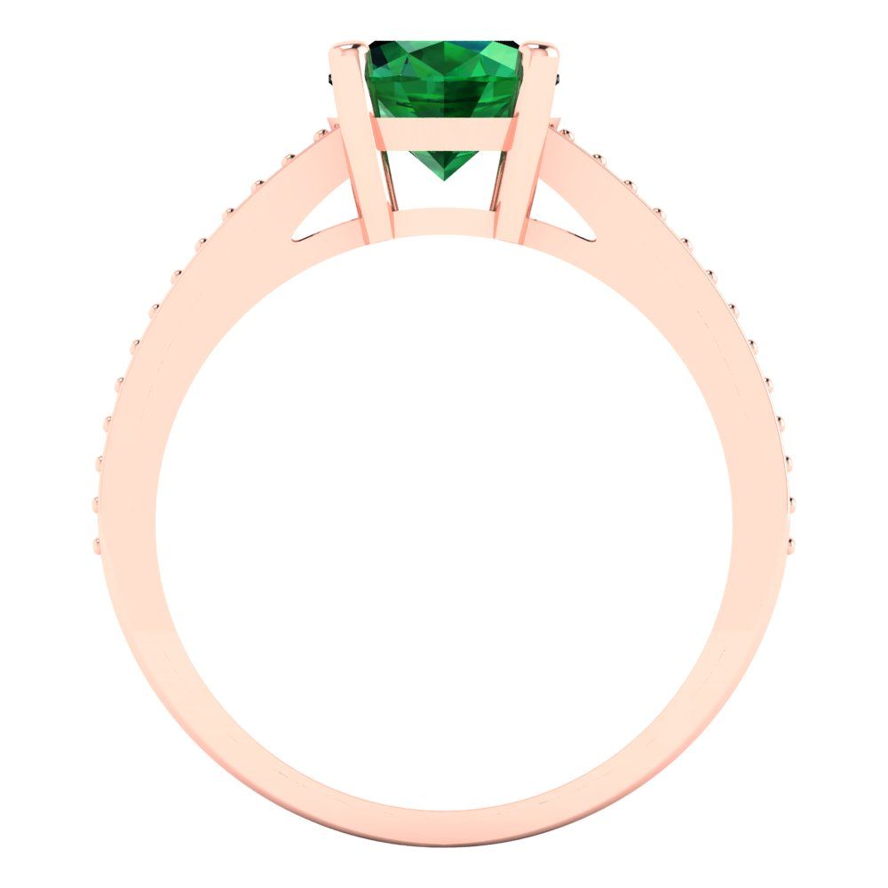 2.32 cttw Simulated Emerald Solitaire with Zirconia Simulated Diamond Accents Engagement Ring - Solid Rose Gold (VVS1, Oval Cut,9X7mm)